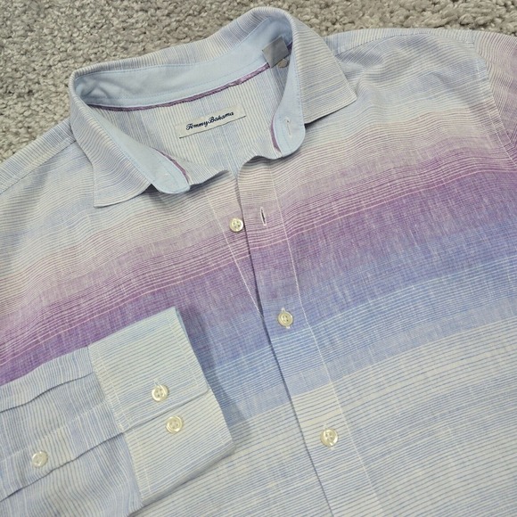 Tommy Bahama Shirt Men Large Island Zone Button Up Long Sleeve Linen Blend Beach - Picture 1 of 14